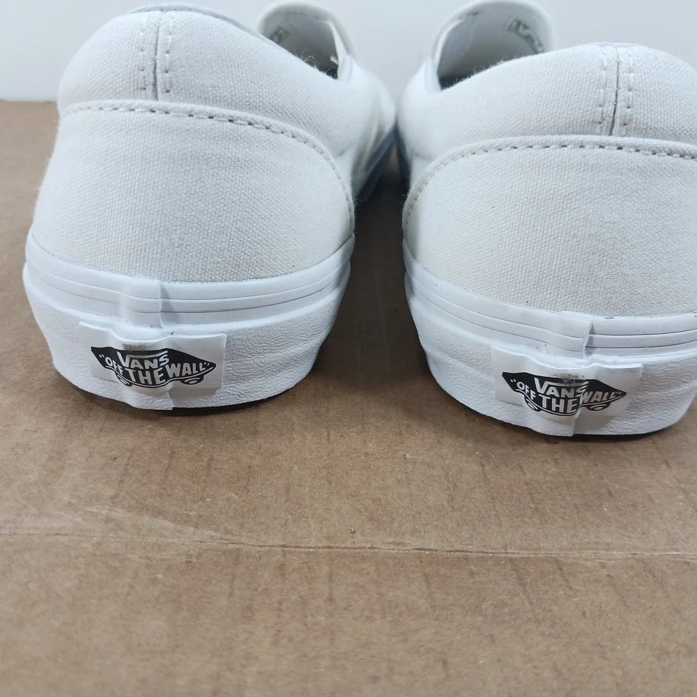 Vans Classic Slip-On White Canvas Sneakers Mens 8 Womens 9.5 VN000EYEB00